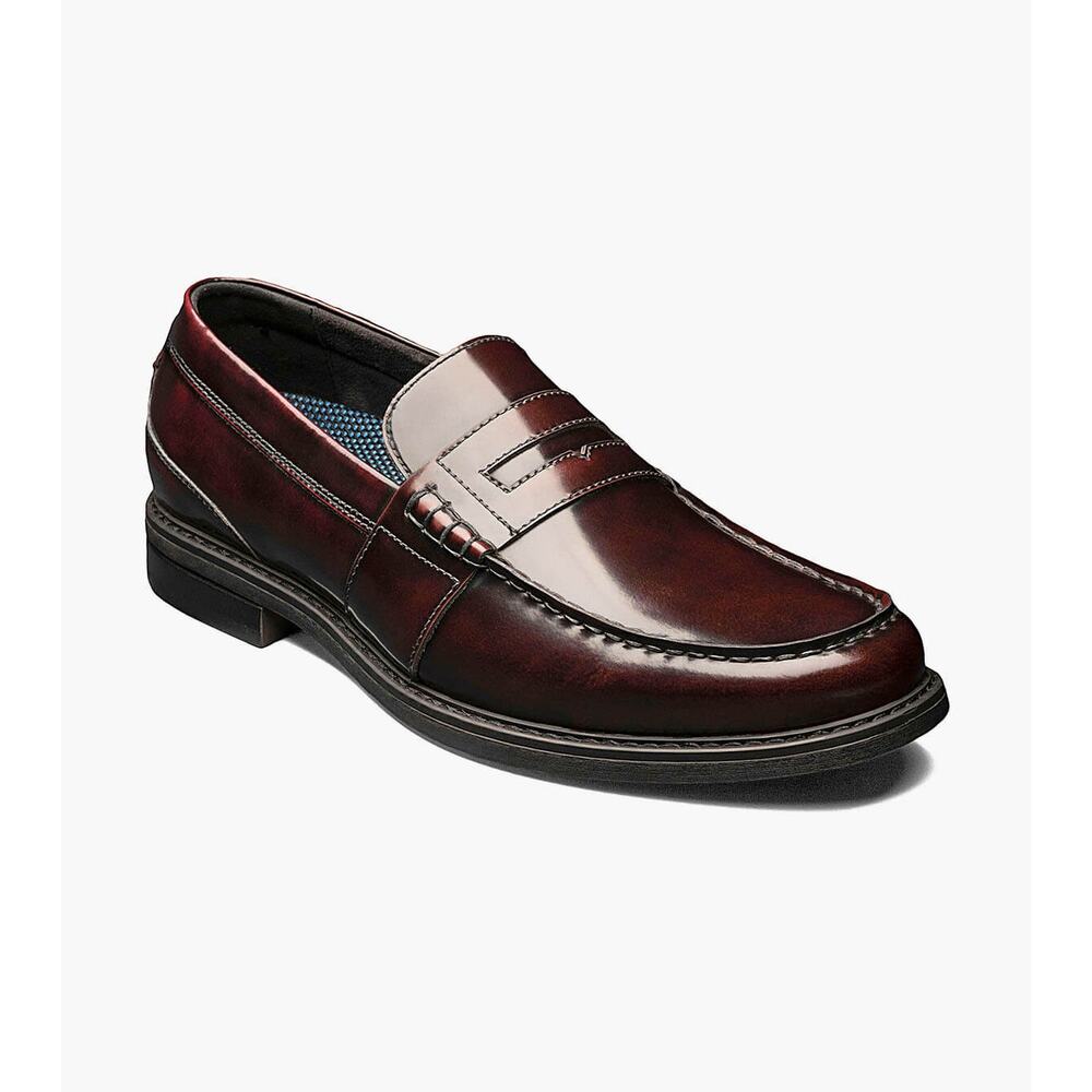 Nunn Bush Men's Burgundy Lincoln Moc Toe Penny Loafer Leather‎ Preppy - Size 8